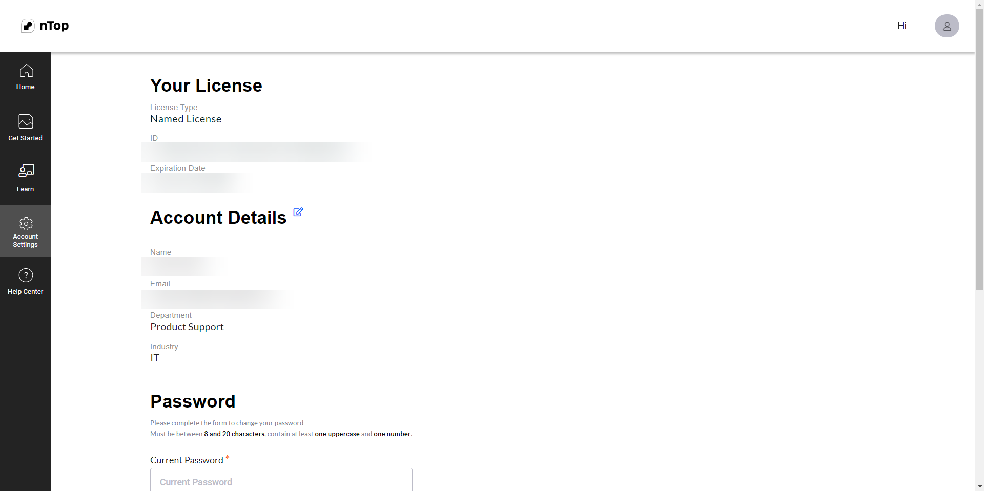The account settings page on app.ntop.com. This shows your active licenses and other account details.