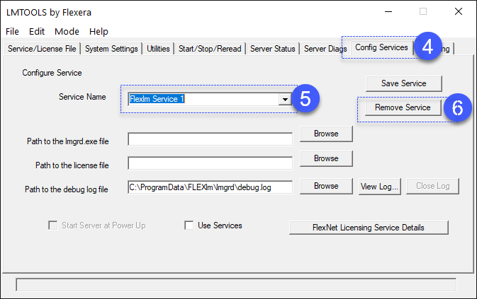 A diagram showing how to sequentially remove FNP service from LMTOOLS. 