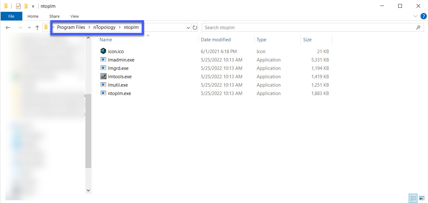 The ntoplm folder open to show the included files.