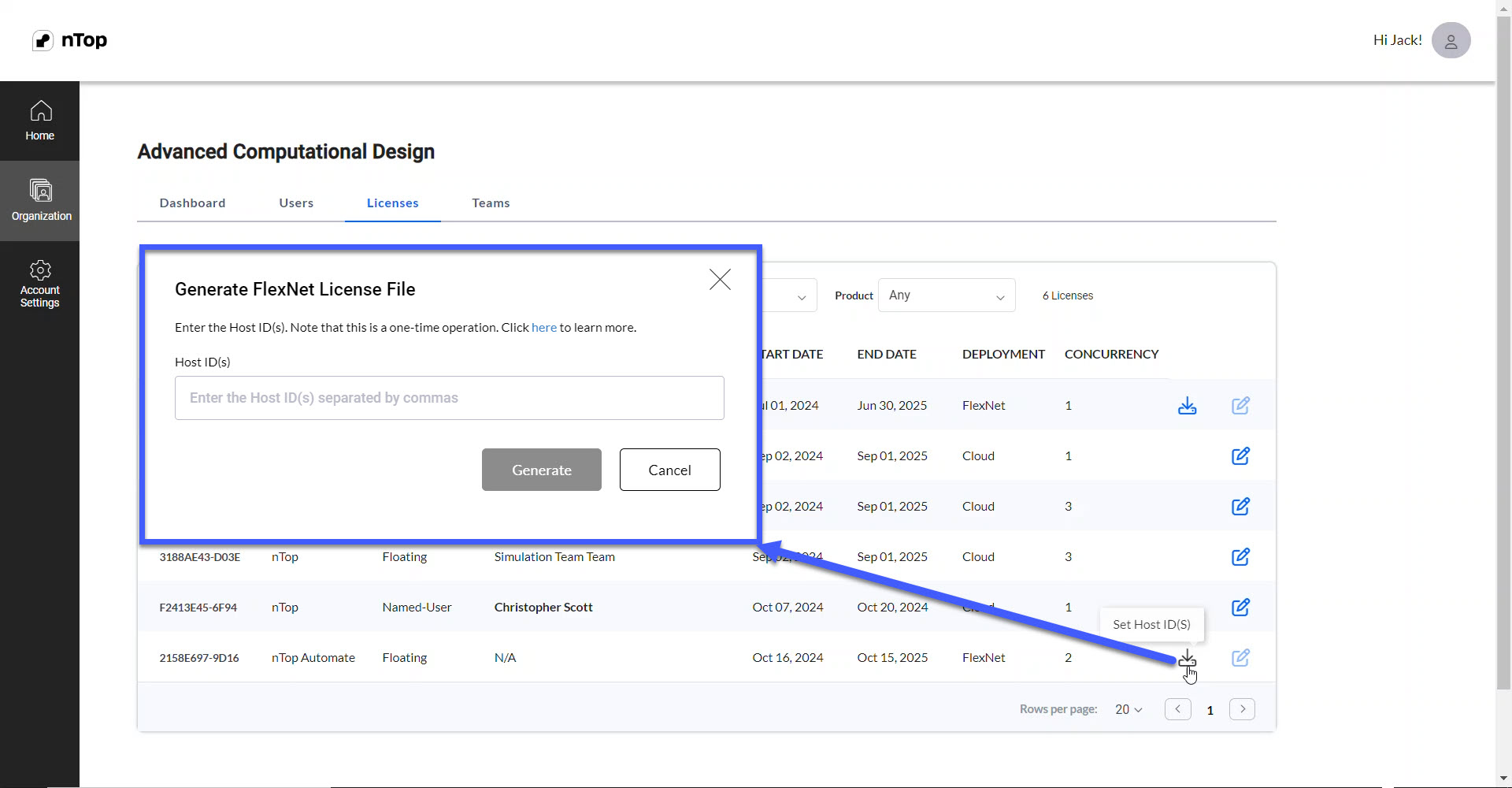 Select the button next to the FNP license file to set the Host ID. A secondary window will appear to enter the Host ID.