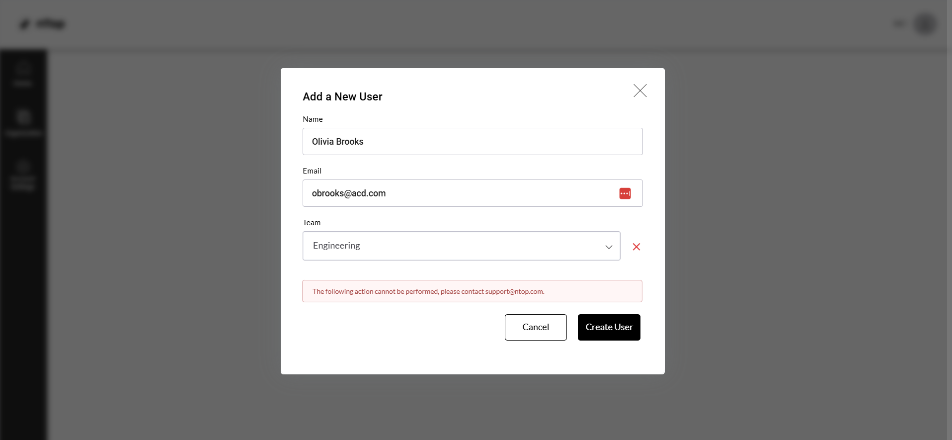 If you try to add a user to your organization that already exists in a different organization, you will receive this error message.