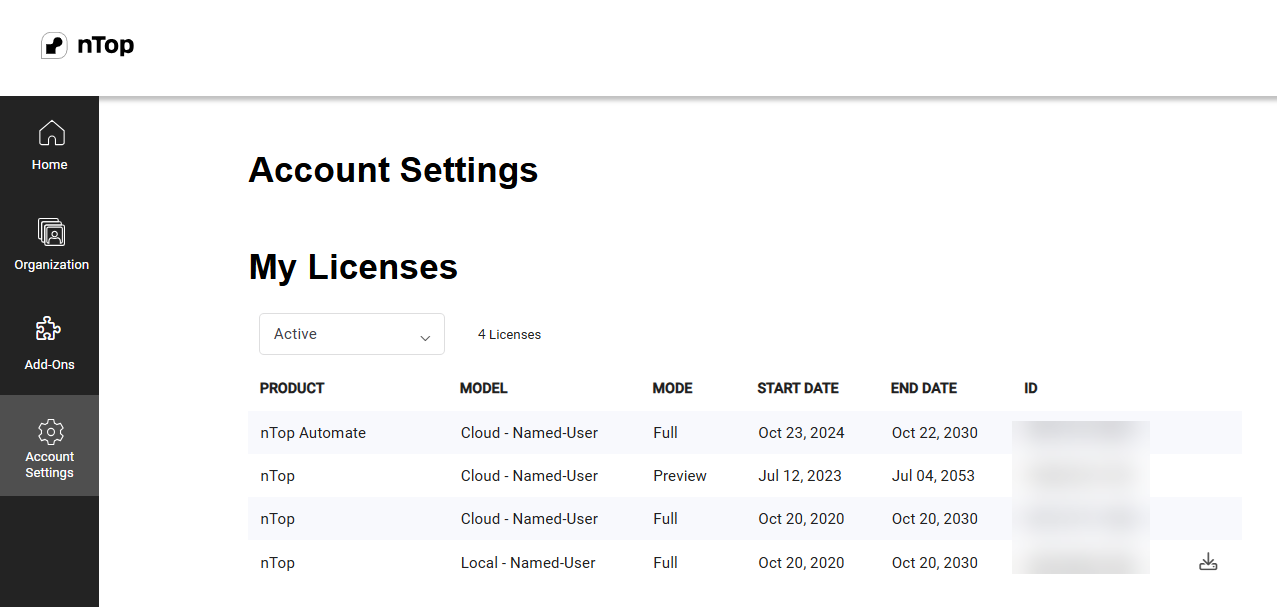 The Account settings page of app.ntop.com.