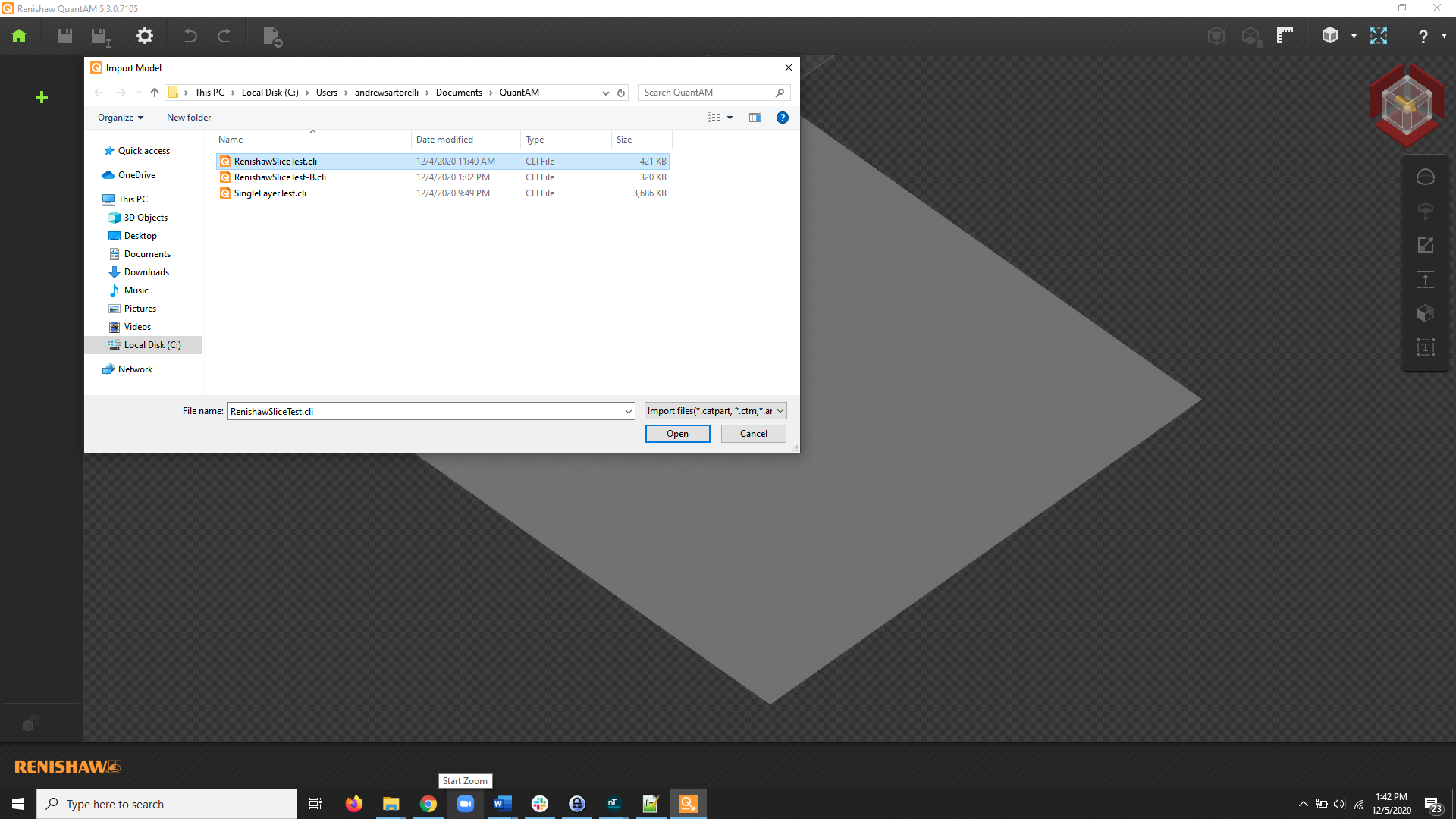 Select the CLI file we generated in nTop from the file explorer to import it.