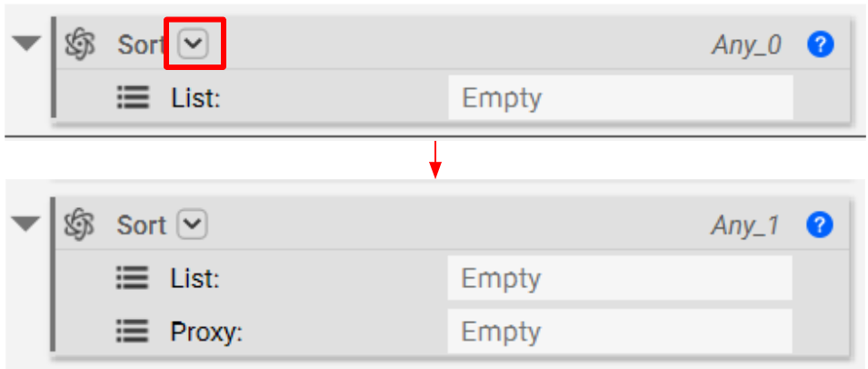 Changing the overload of the Sort block to accept a List input and a Proxy input.