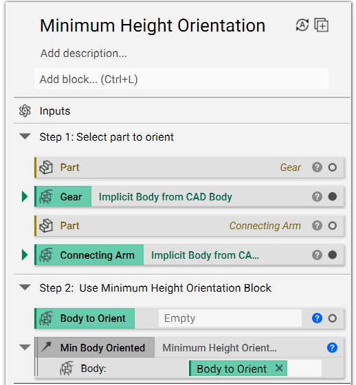 Converting the Body input of the Minimum Height Orientation block into a variable.