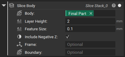 The Slice Body block generates the slice stack.