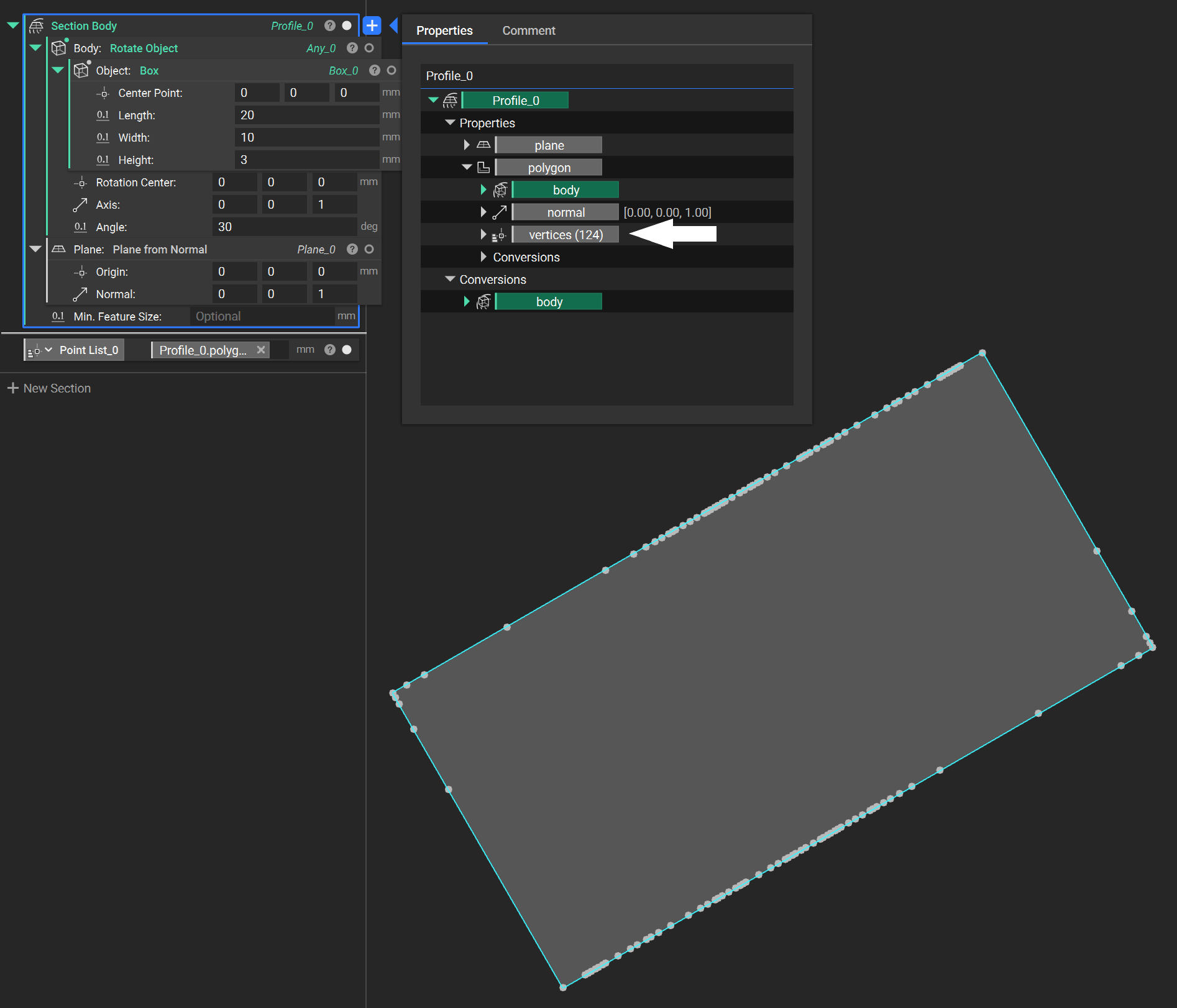 Visualizing vertices around a profile after using Section Body in nTop 4.0.