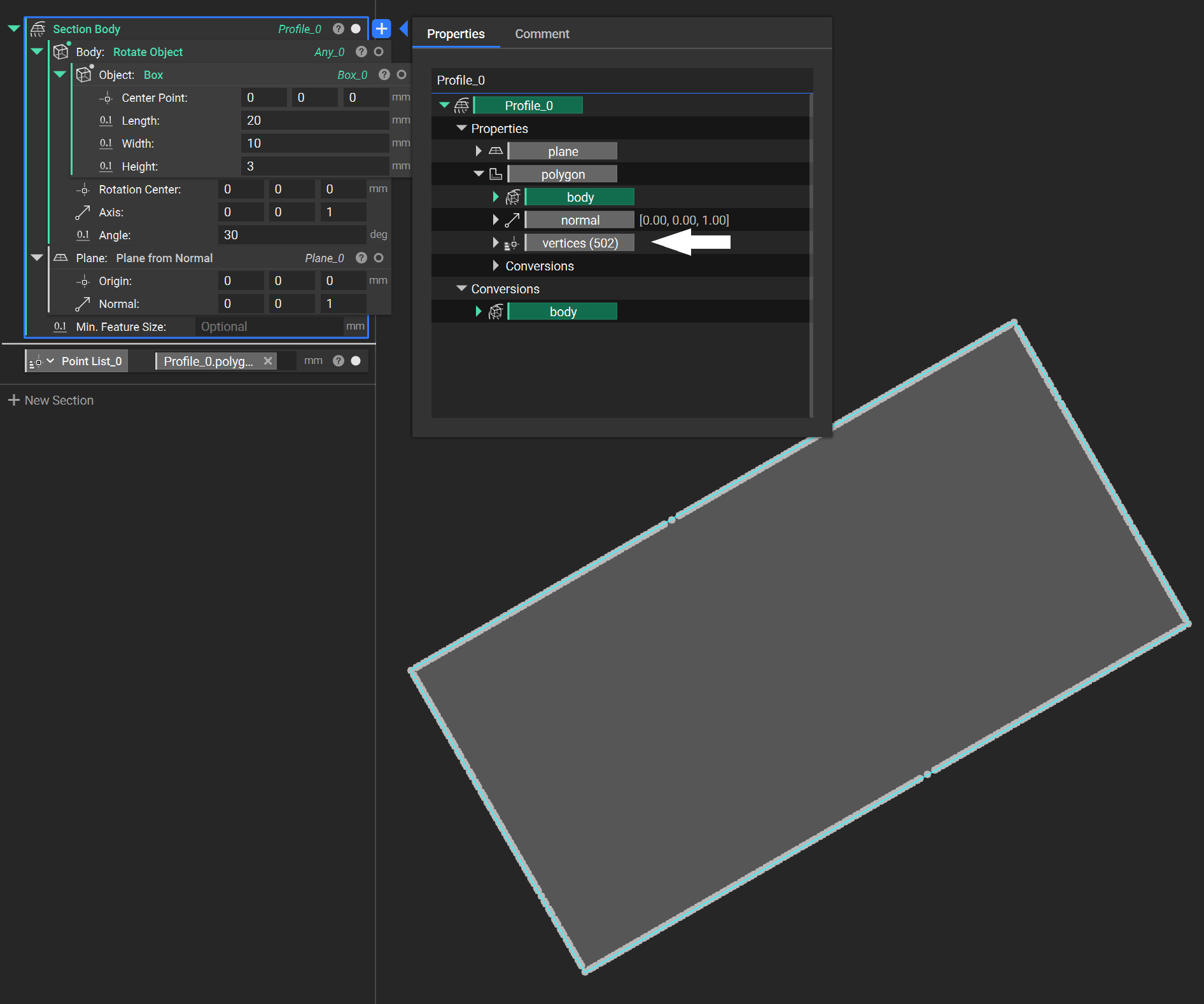 Visualizing vertices around a profile after using Section Body in nTop 5.0.