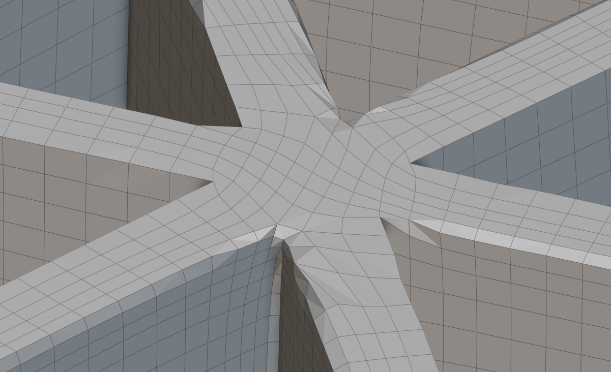 An example of Quadrangulate Mesh on a set of ribs in nTop 5.6.