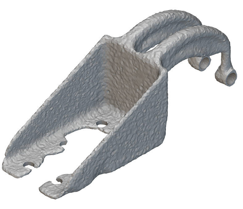 Topology Optimization results of a bracket, run using nTop 3.42.