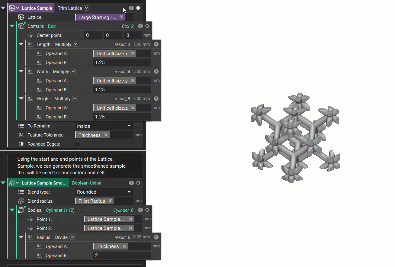 A gif showing the extraction of the start and end points of the lattice sample. Using the start and end points of the lattice sample, we can generate cylinders in place of the original beams.