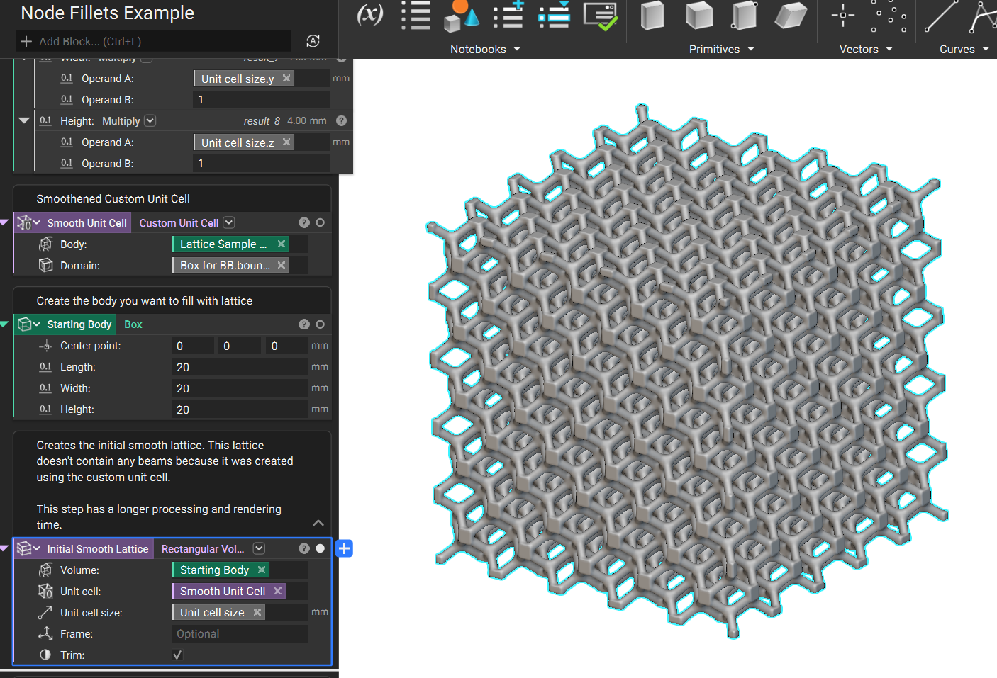 The rectangular volume lattice is then generated using the custom unit cell.