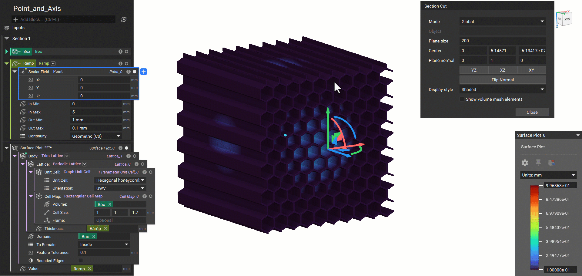 An example geometry that has been modified using a Ramp block with a Point as the Scalar Field input.