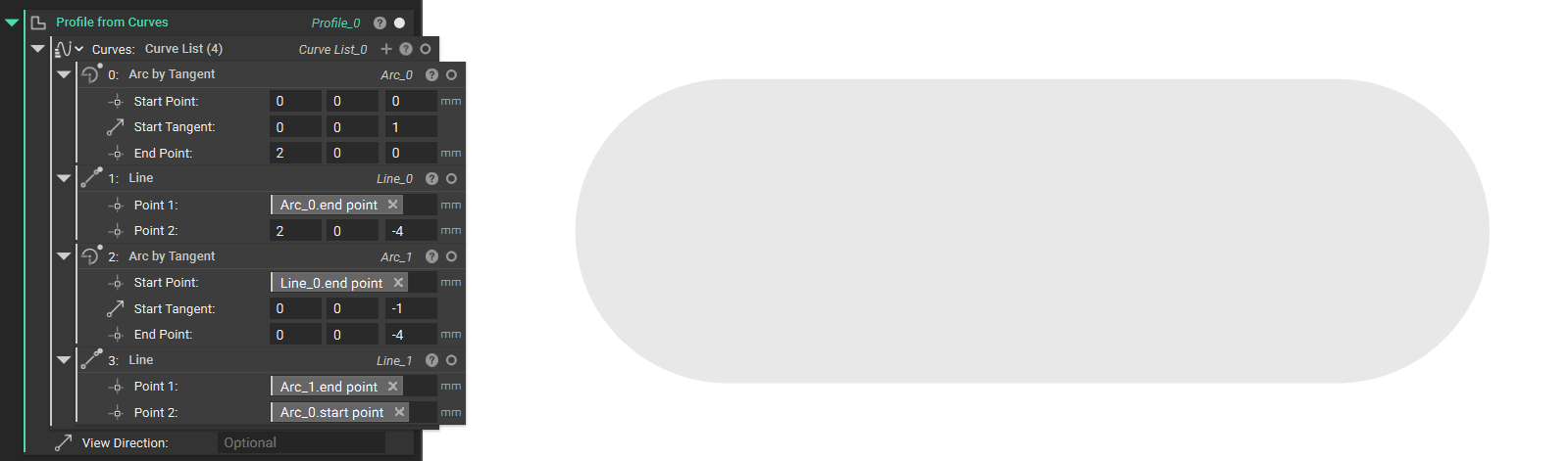 An example of a closed profile in nTop. The Profile from Curves block doesn't have a warning icon because the profile is closed.
