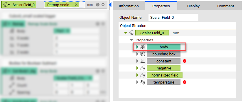 Open the properties panel of the Normalized Field. Then extract the body property chip and place it in the notebook.
