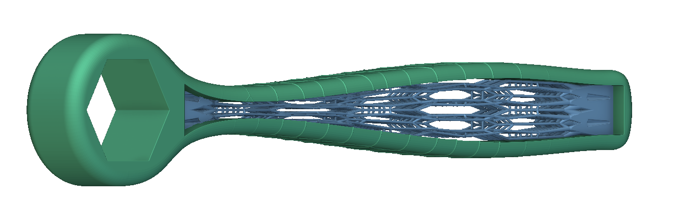 A 3MF model that was exported with the outer body separate from the inner lattice.