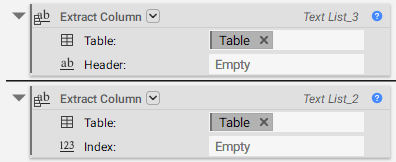 Two extract column blocks with the Table variable inserted into the Table input.