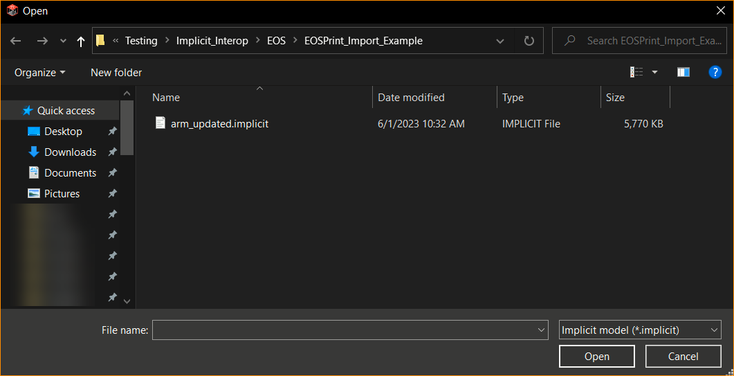 The file explorer showing a .implicit file.