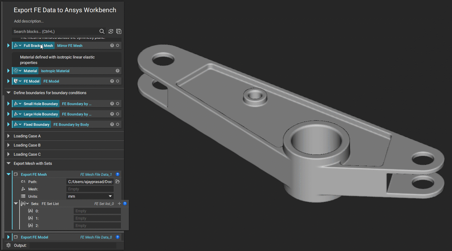 A gif showing how FE Boundaries can be exported using the Sets input of the Export FE Mesh block.