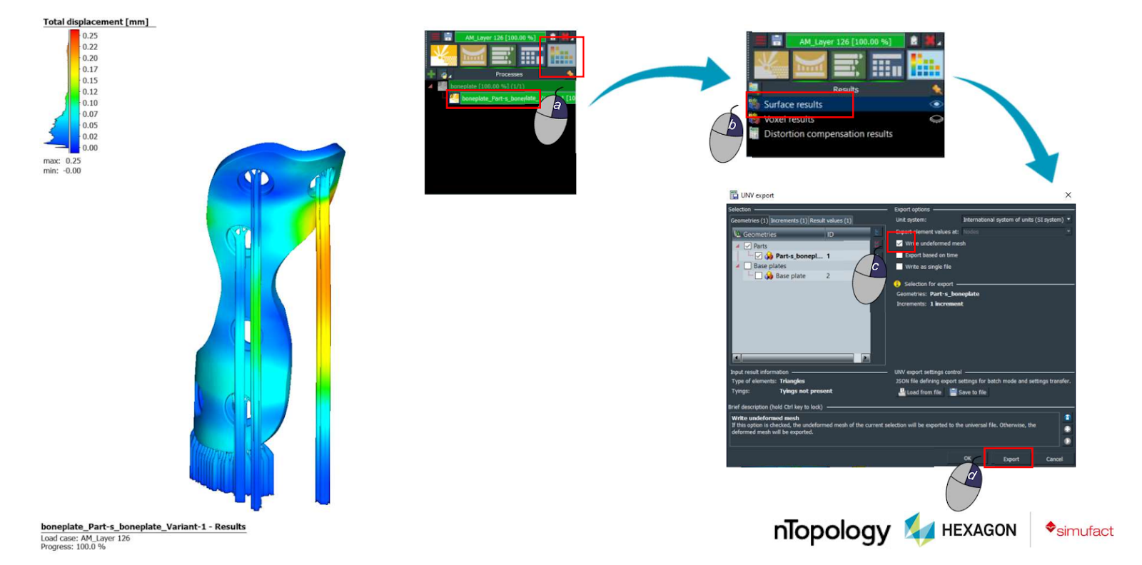 A diagram showing how to export distortion data for variant from Simufact.