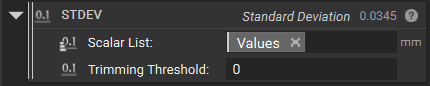 The STDEV custom block is used to calculate the standard deviation of the Evaluate Field points.