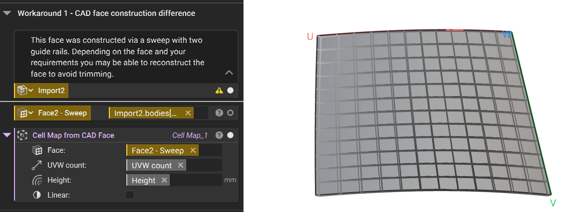 A Cell Map from CAD Face block used to create a cell map. The cell map fits correctly on the CAD face.