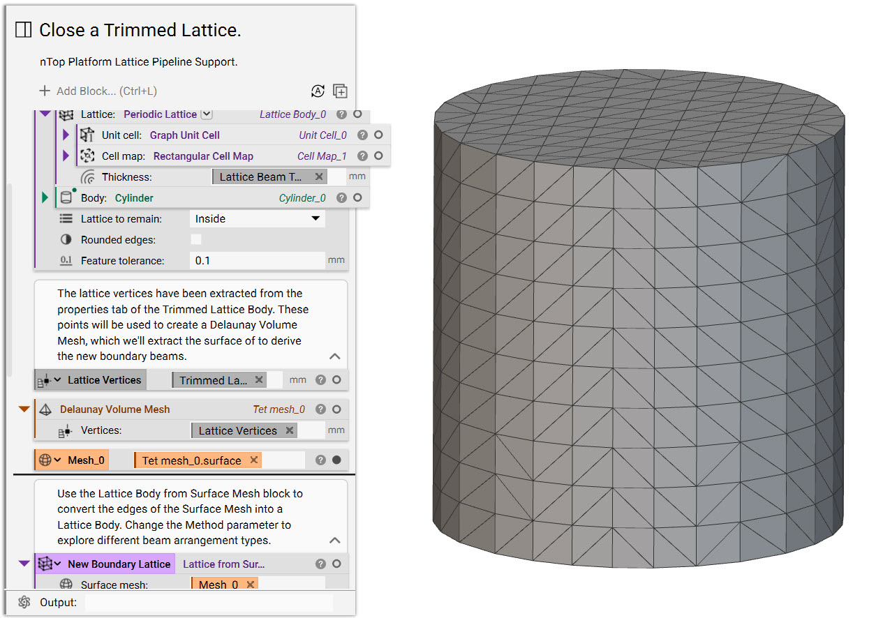 A delaunay volume mesh generated using the lattice vertices.