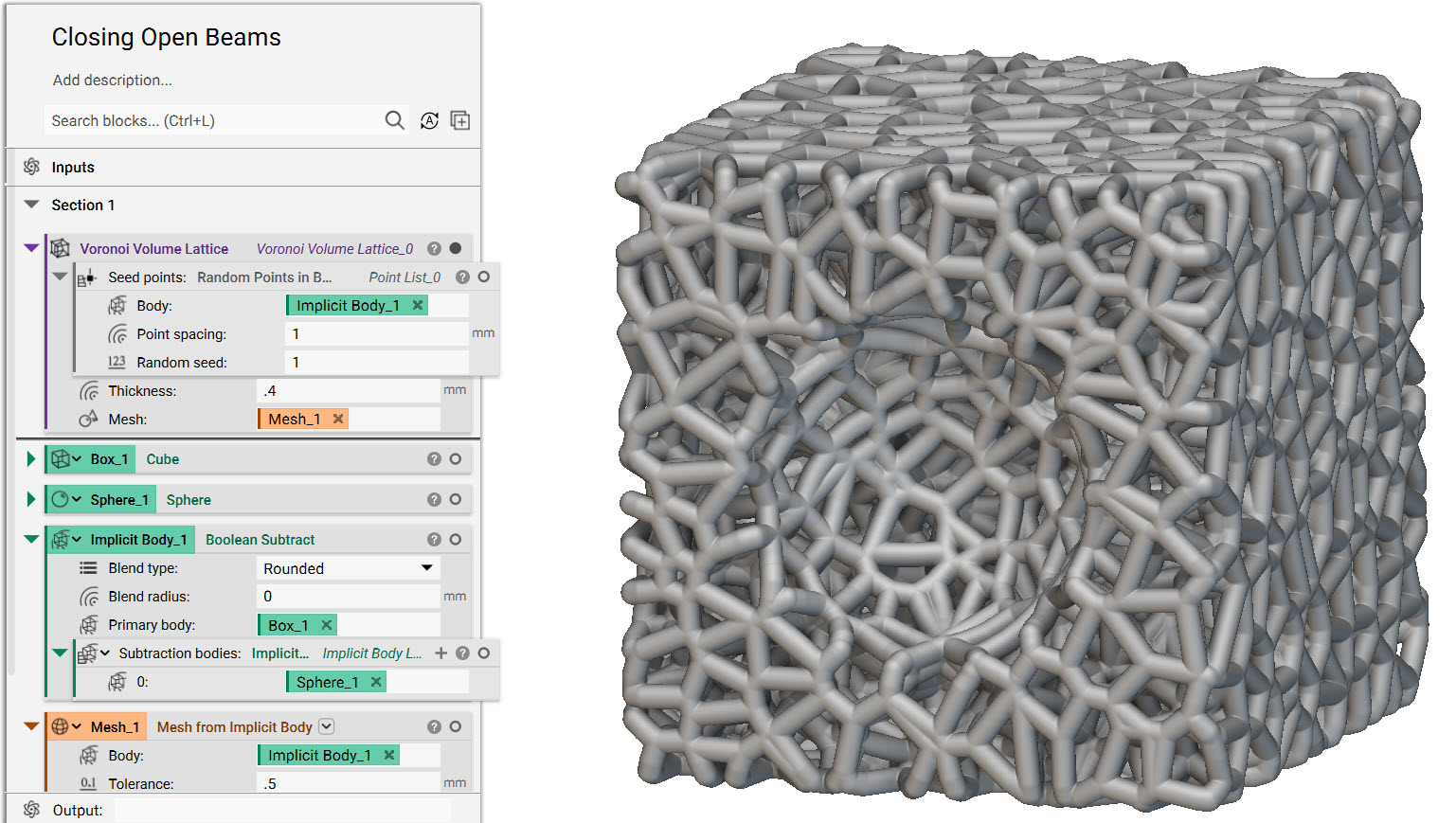 A voronoi volume lattice is created using the points. The Surface Lattice conforms to the shape of the body.