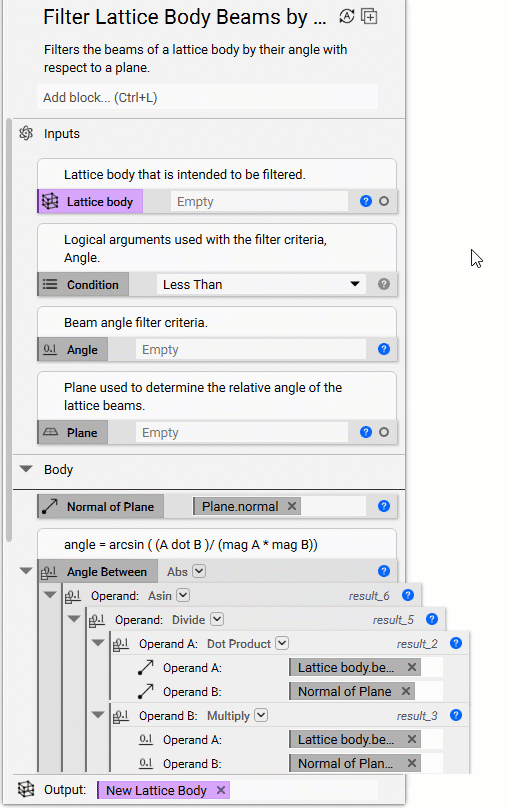 How to modify the Filter Beams by Angle block to only calculate the angle without filtering. 