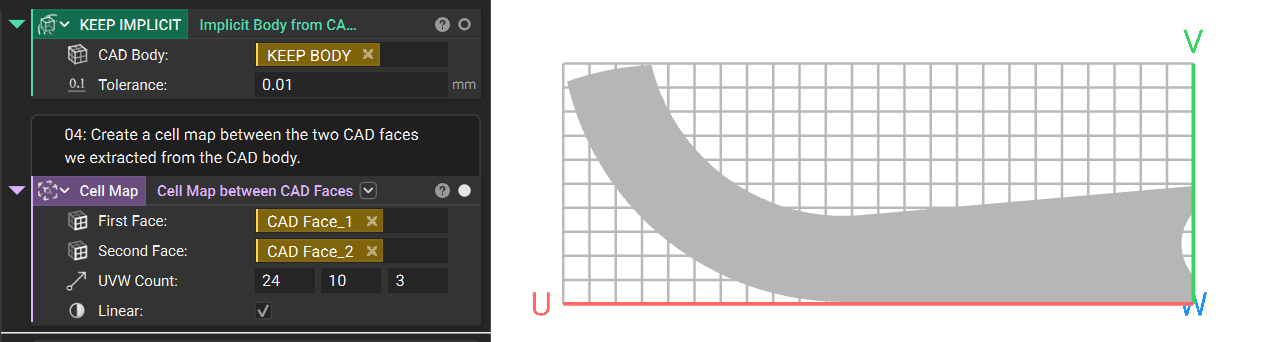 Create a cell map using the Cell Map between CAD Faces block.