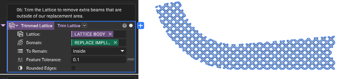Use a Trim Lattice block to confine the lattice to only beams inside the specified domain.