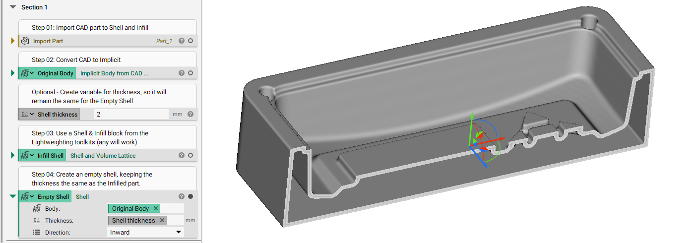 Use a Shell block on the original implicit body to create just the shell.