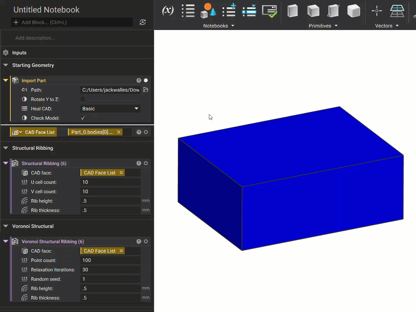 A gif showing the results of using the Structural Ribbing, Voronoi Structural Ribbing, and Honeycomb Ribbing blocks.