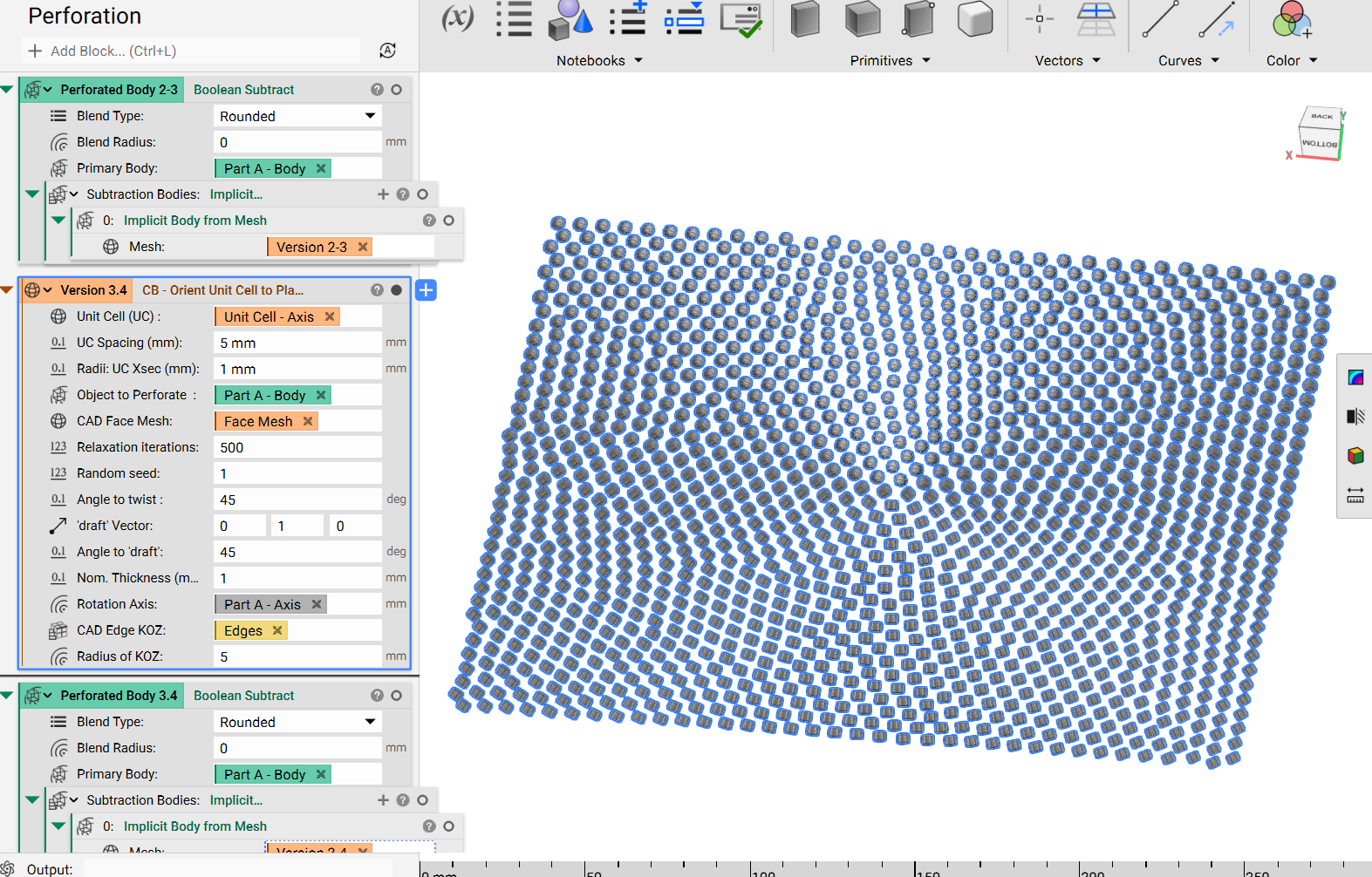Unit cells oriented toward the center of the CAD Face using the CB - Orient Unit Cell to Plane v3.4 block.