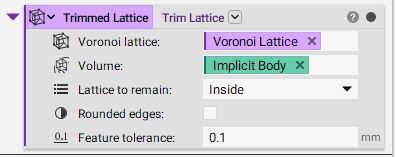 A Trim Lattice block. This block trims the voronoi lattice to remain only inside the defined body.
