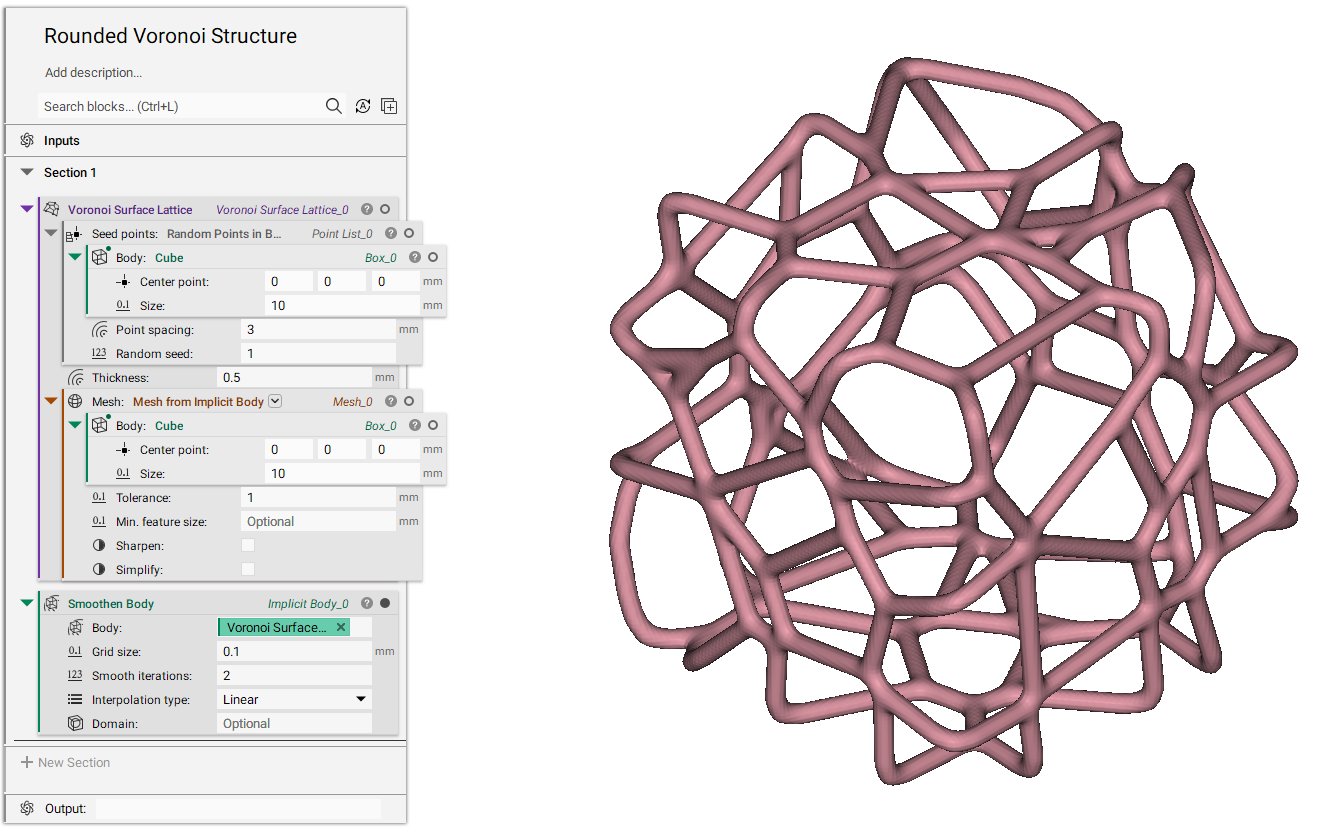 A voronoi lattice structure with rounded beams