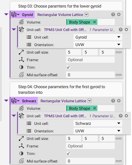 Create two rectangular volume lattices that should be blended together.