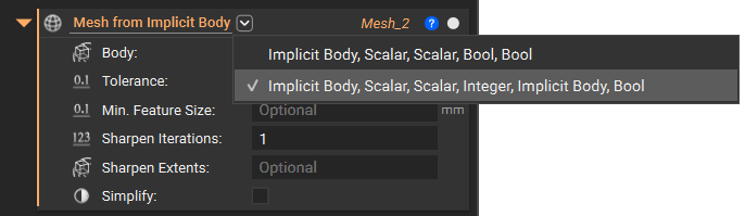 Selecting a the second overload of the Mesh from Implicit Body block.