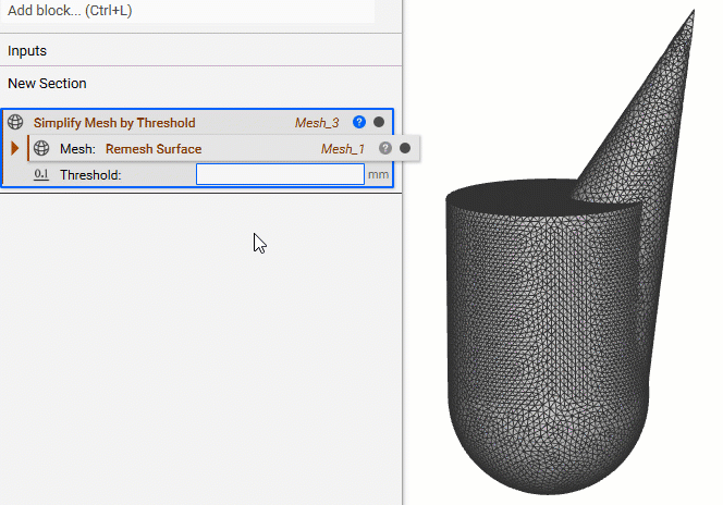 A mesh being simplified using the Simplify Mesh by Threshold