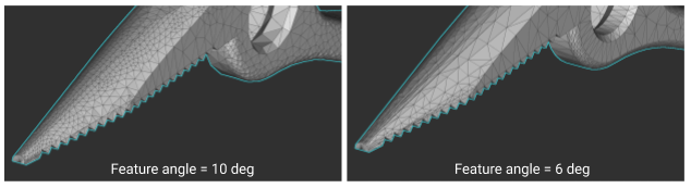 Two meshes with different feature angle input values