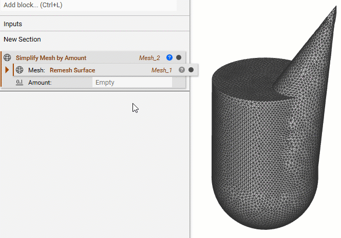 A mesh being simplified using the Simplify Mesh by Amount