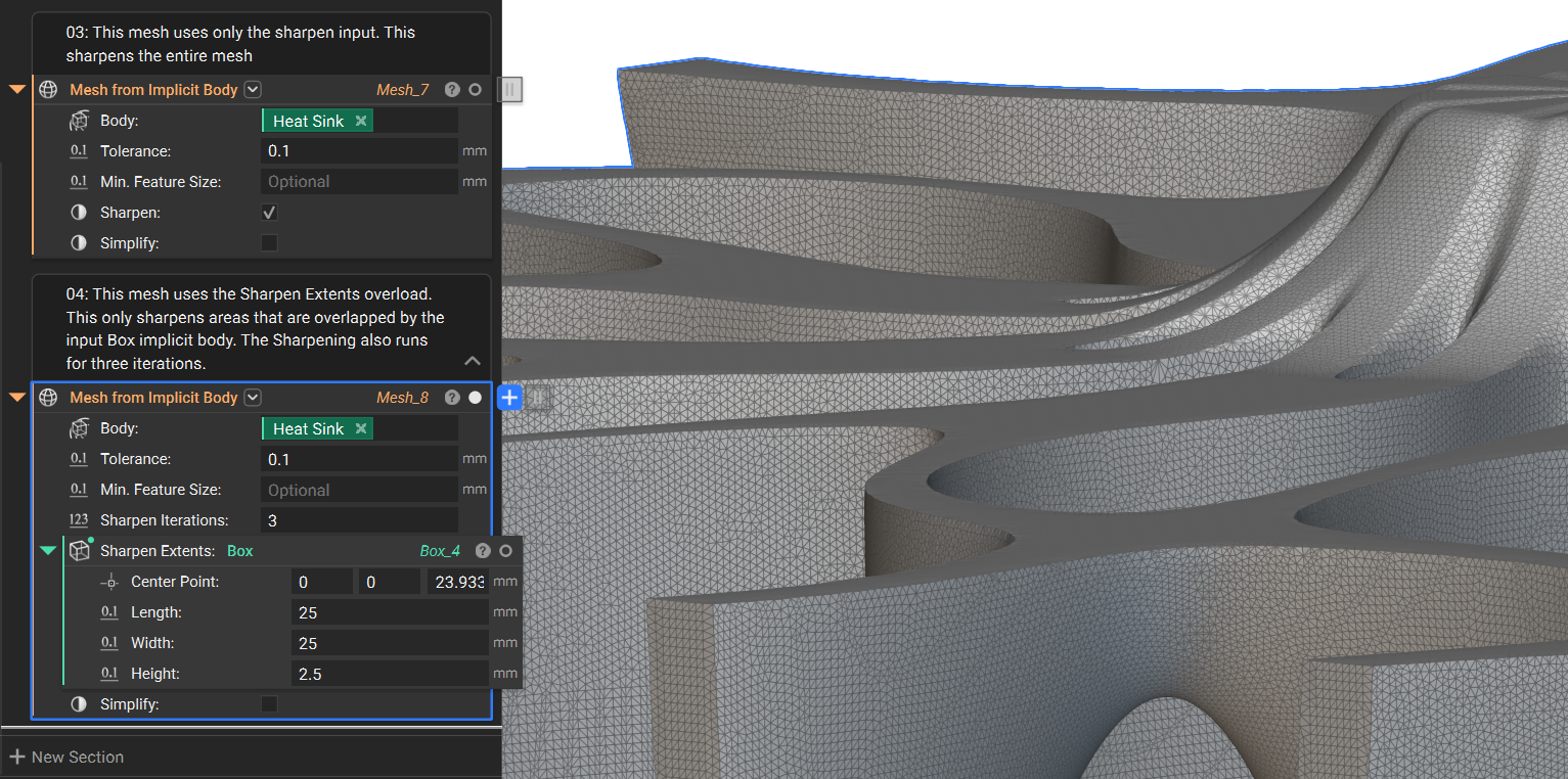 A mesh generated from the Mesh from Implicit Body block with Sharpen extents enabled.