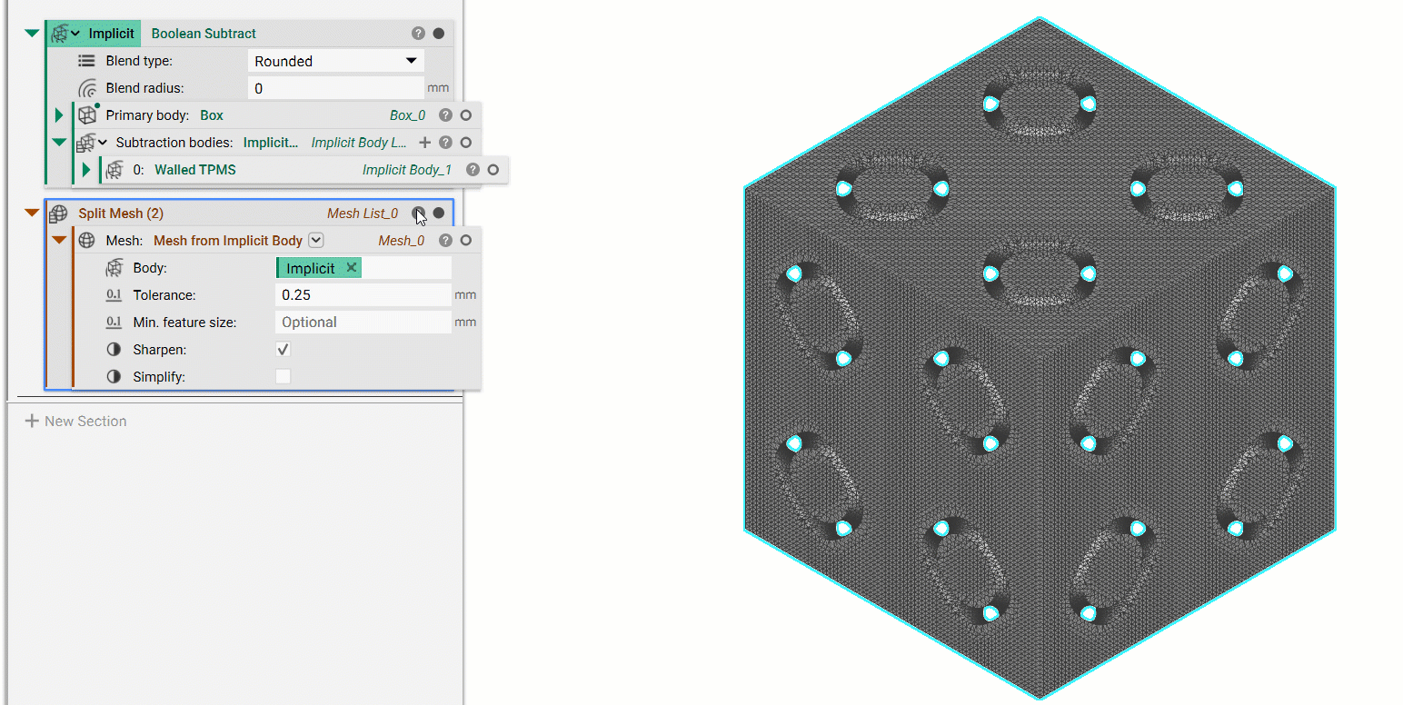 Extracting two meshes from the Split Mesh properties panel