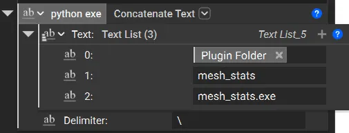 Using a Concatenate Text block with a Text list to establish the path to the Python binary.