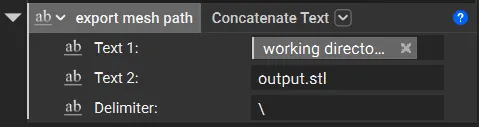 A concatenate text block that Creates a file path for the Export Mesh block.