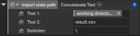 Using the concatenate text block to Create a file path for importing the statistics table.