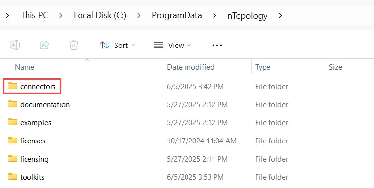 The connectors folder should be created inside the nTopology folder in your file explorer.