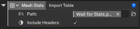 The import table block Imports the CSV file that contains the mesh stats.