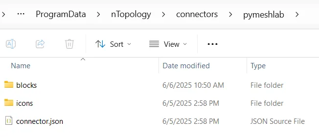 Your connector folder should have a folder for blocks and icons, as well as the JSON file.