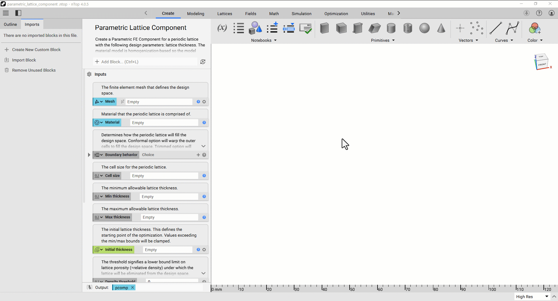 Importing the lattice_geometry.ntop , lattice_porosity.ntop , and lattice_material.ntop blocks.